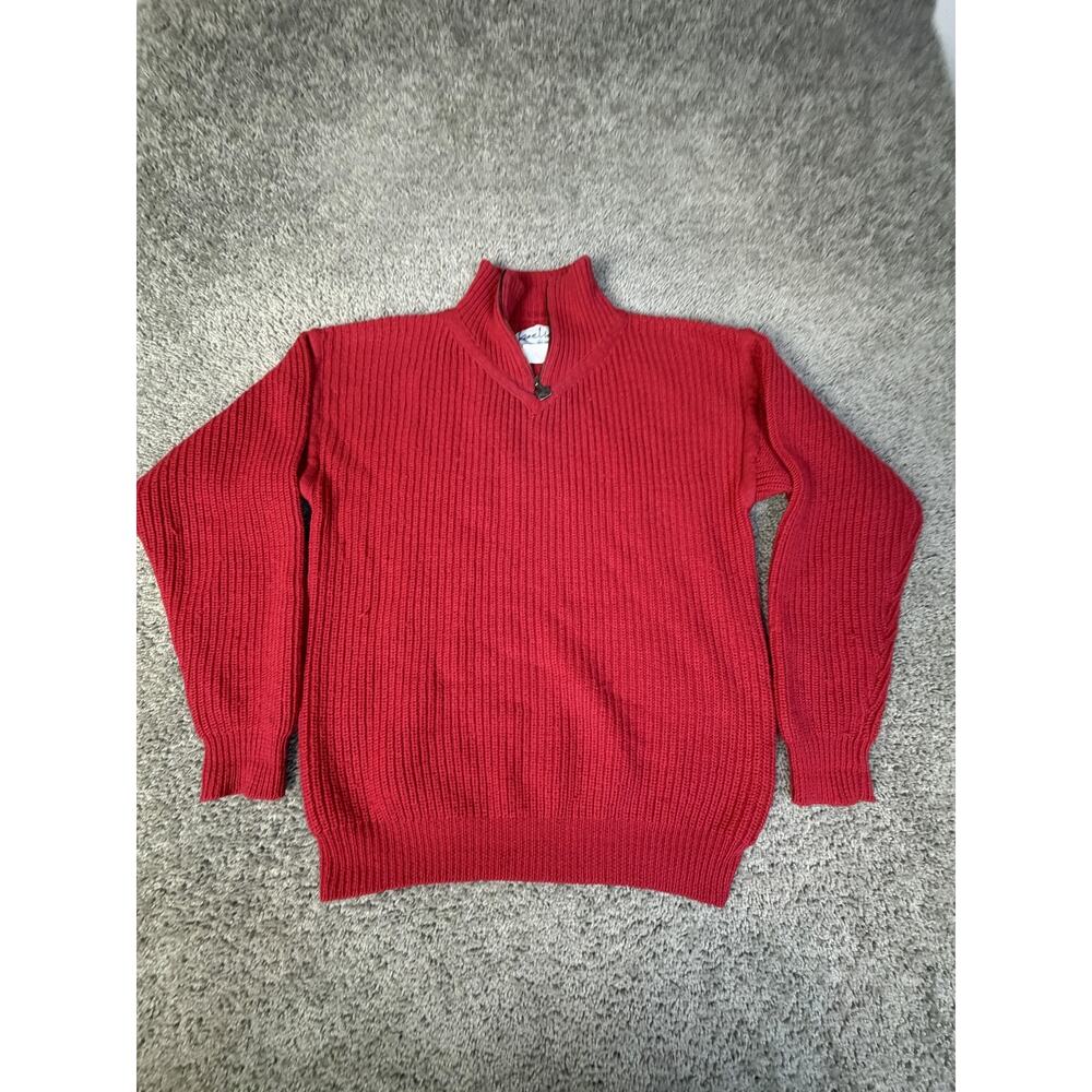 Vintage Kaelin Sweater Mens M Red Wool 1/4 Zip Mock Neck Ski Knit Hong Kong